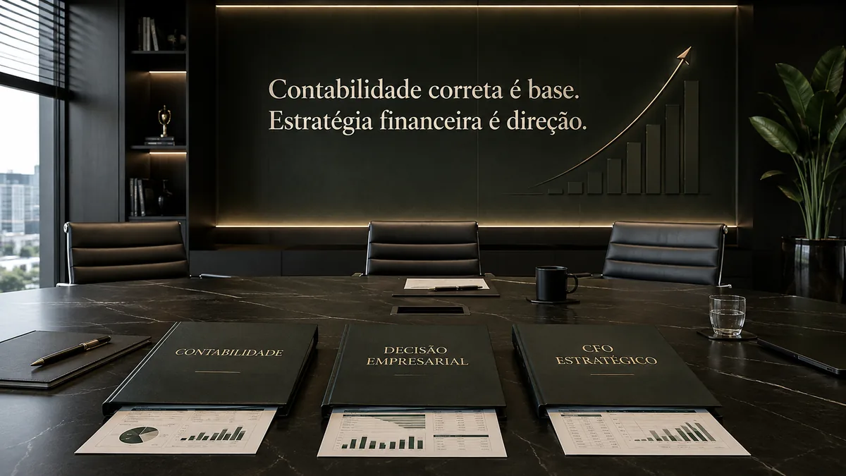 Contabilidade e visão financeira estratégica trabalhando juntas na mesa de decisão