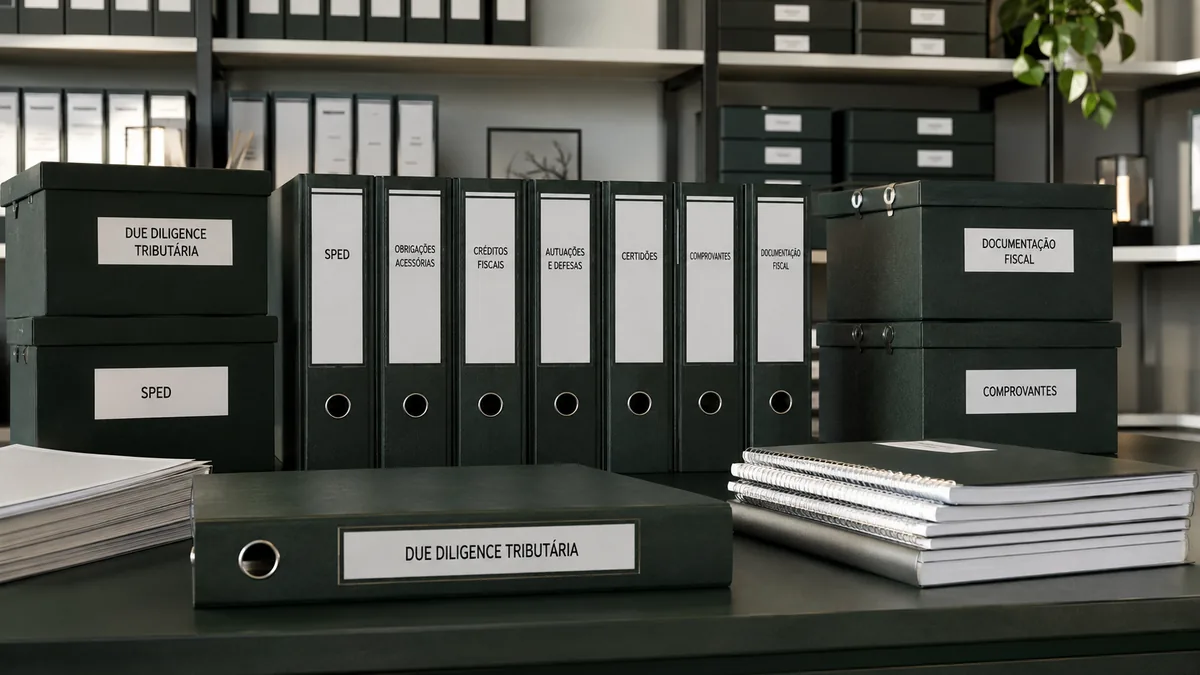 Documentos fiscais organizados para due diligence tributária